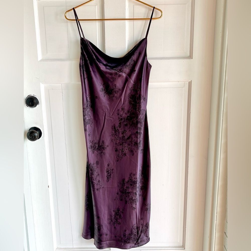 Nwt L’Agence Nyla Plum floral purple midi silk cowl neck slip dress